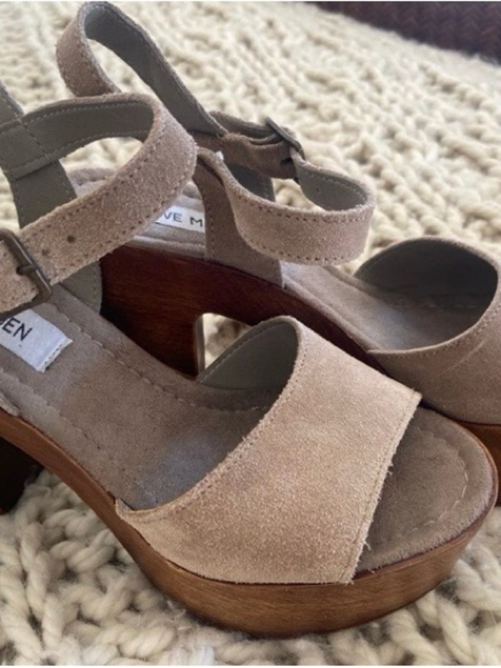 Steve Madden Taupe Suede Platform Sandals with Ankle Strap